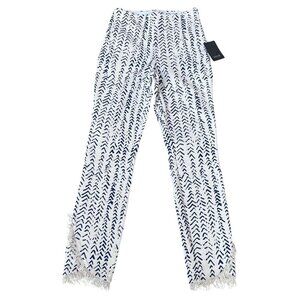 Lysse New York NWT Womens S Blue Geometric Print Fringe Tulip Hem Ankle Pants